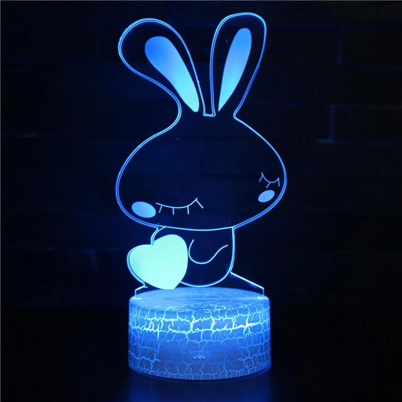 Rabbit 3D Night Light Sleeping Light for Kids Boys Table Desk Lamp with Touch Switch Remote Control RGB for Gifts Birthday