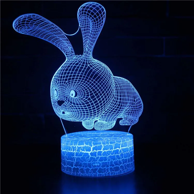 Rabbit 3D Night Light Sleeping Light for Kids Boys Table Desk Lamp with Touch Switch Remote Control RGB for Gifts Birthday