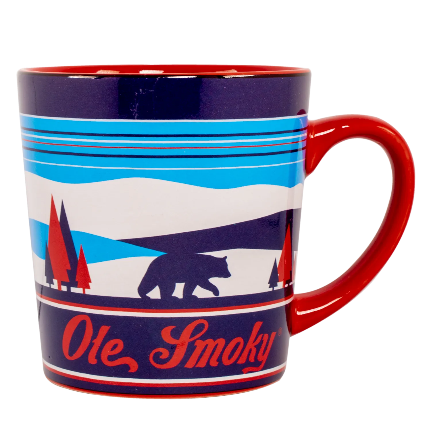 RED AND BLUE SCENIC BEAR MUG