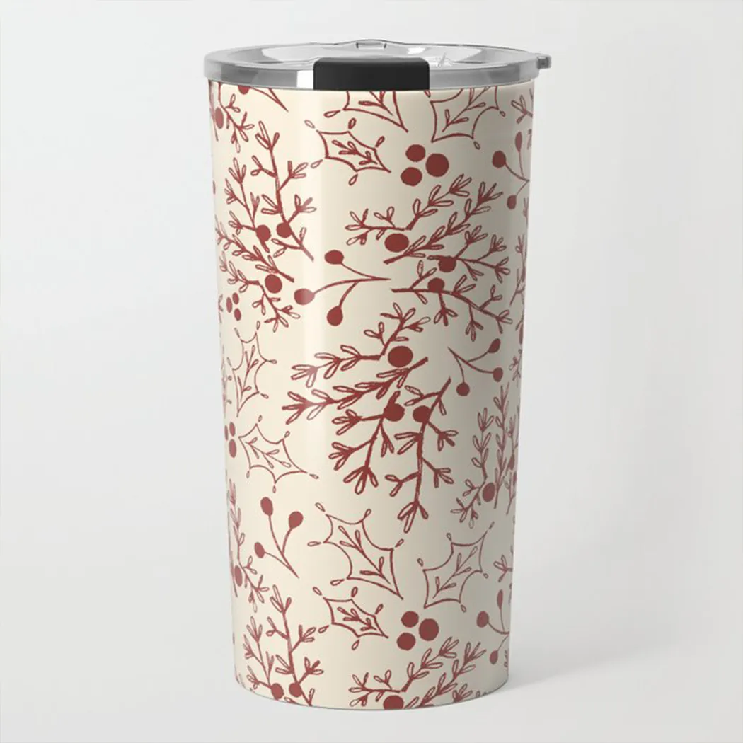 Red Christmas Branch Travel Coffee Mug