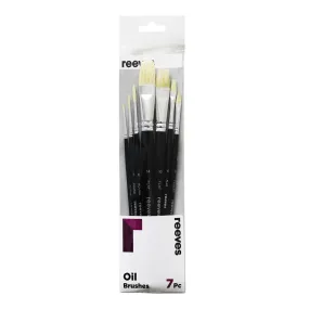 Reeves Oil Brushes Short Handle Set of 7 - No. 1, 3, & 6 Round; No. 4, 10 & 14 Flat; No. 3 Filbert