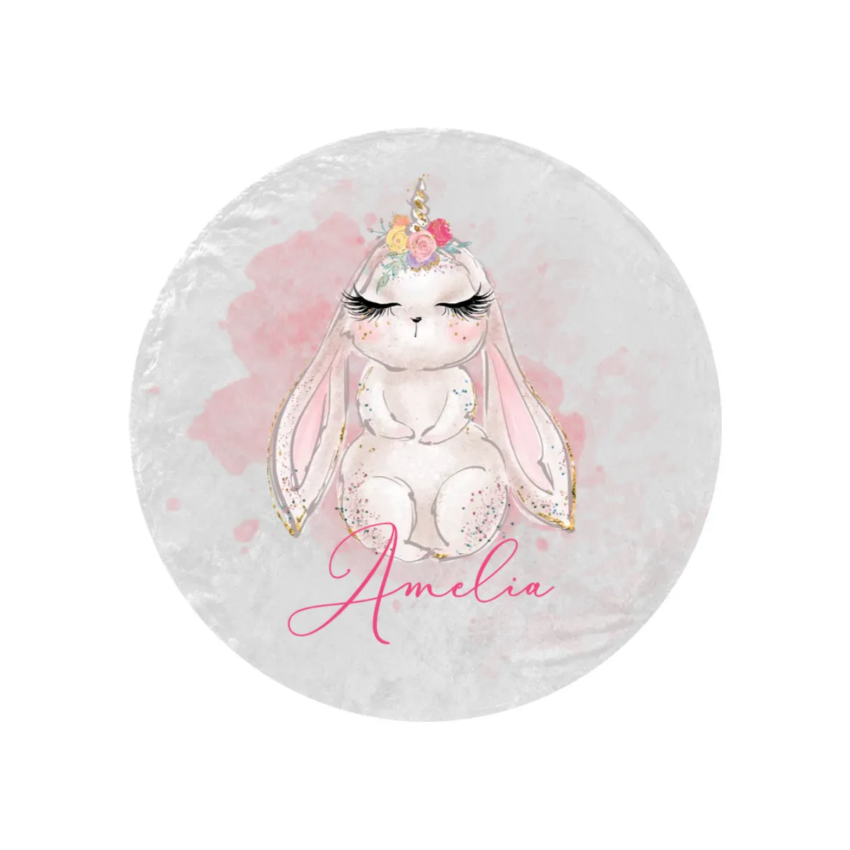 Round Blanket Personalised Unicorn Rabbit