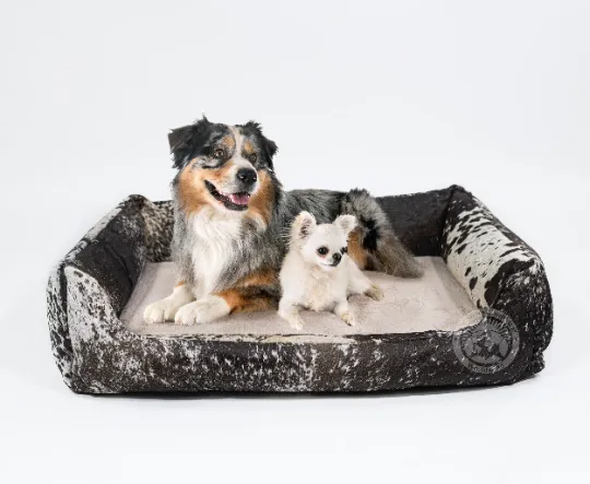 Salt and Pepper Cowhide Pet Bed, 46X34X10.5"