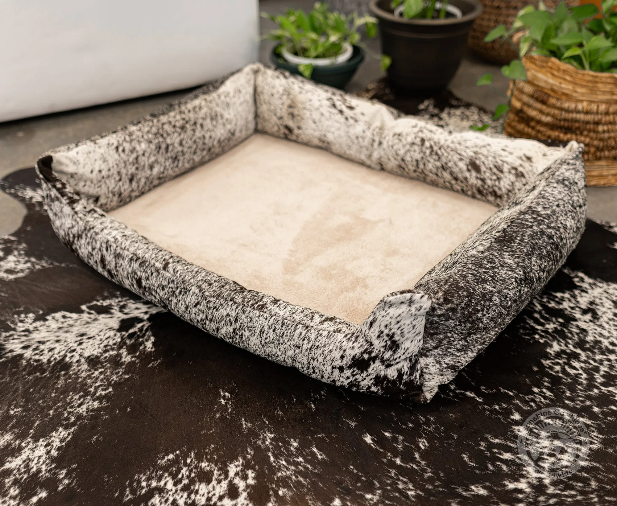 Salt and Pepper Cowhide Pet Bed, 46X34X10.5"