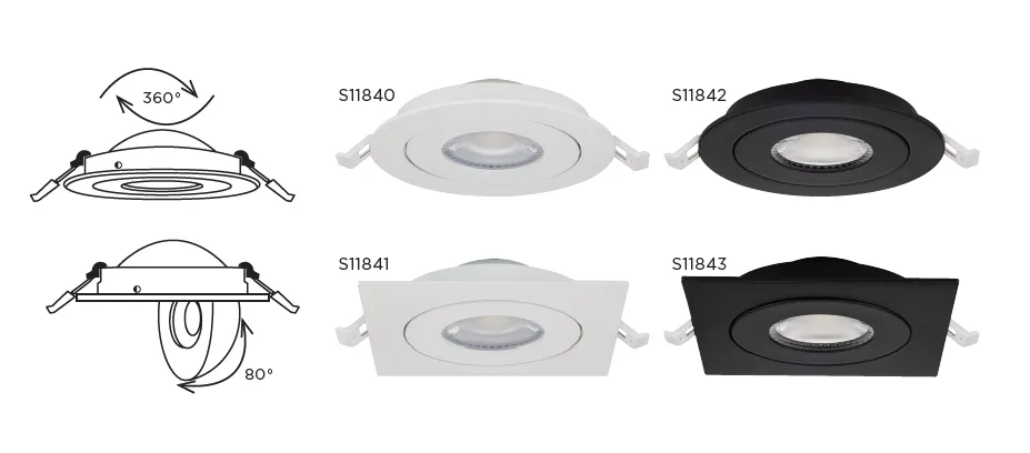 Satco S11843 9WLED/GBL/4/CCT/SQ/BLK  4 Inch Square Gimbal LED Downlight Black 9 Watt CCT Selectable