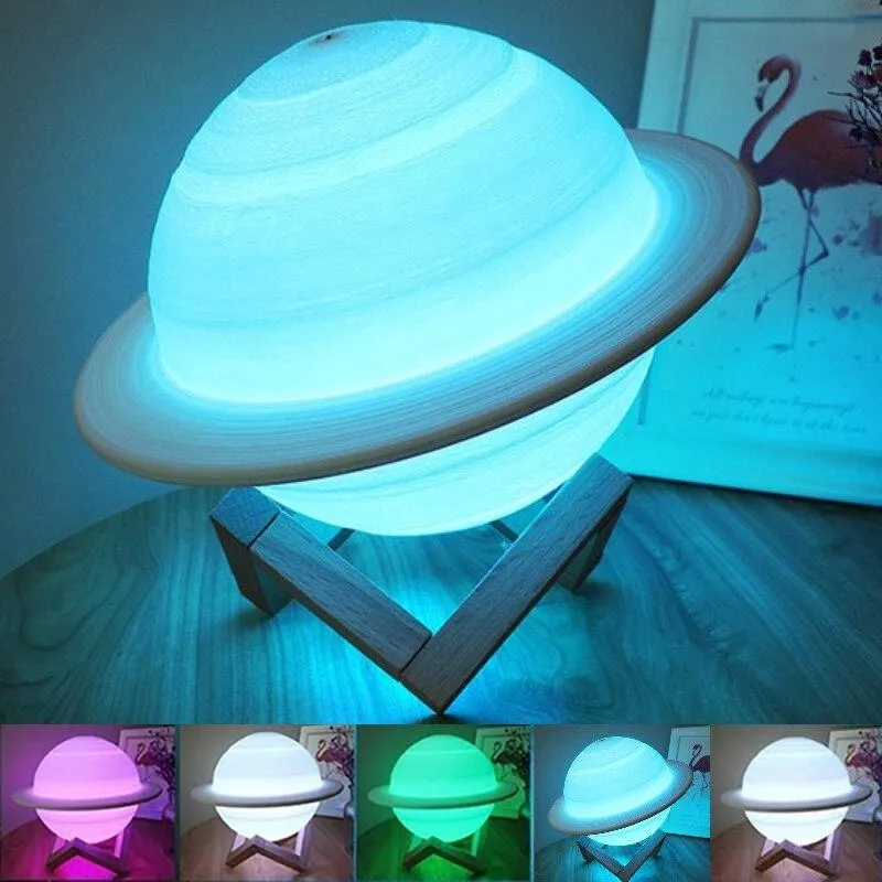 Saturn Moon Lamp Led USB Galaxy Night Light Bedroom Living Room Children Birthday Gift Wedding Christmas Decoration 3D Printing