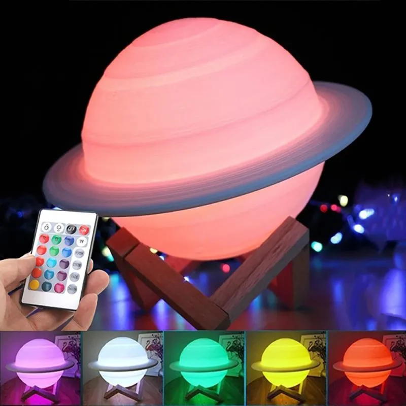 Saturn Moon Lamp Led USB Galaxy Night Light Bedroom Living Room Children Birthday Gift Wedding Christmas Decoration 3D Printing