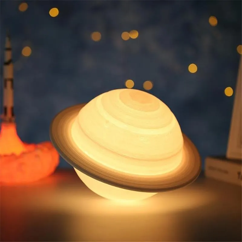 Saturn Moon Lamp Led USB Galaxy Night Light Bedroom Living Room Children Birthday Gift Wedding Christmas Decoration 3D Printing