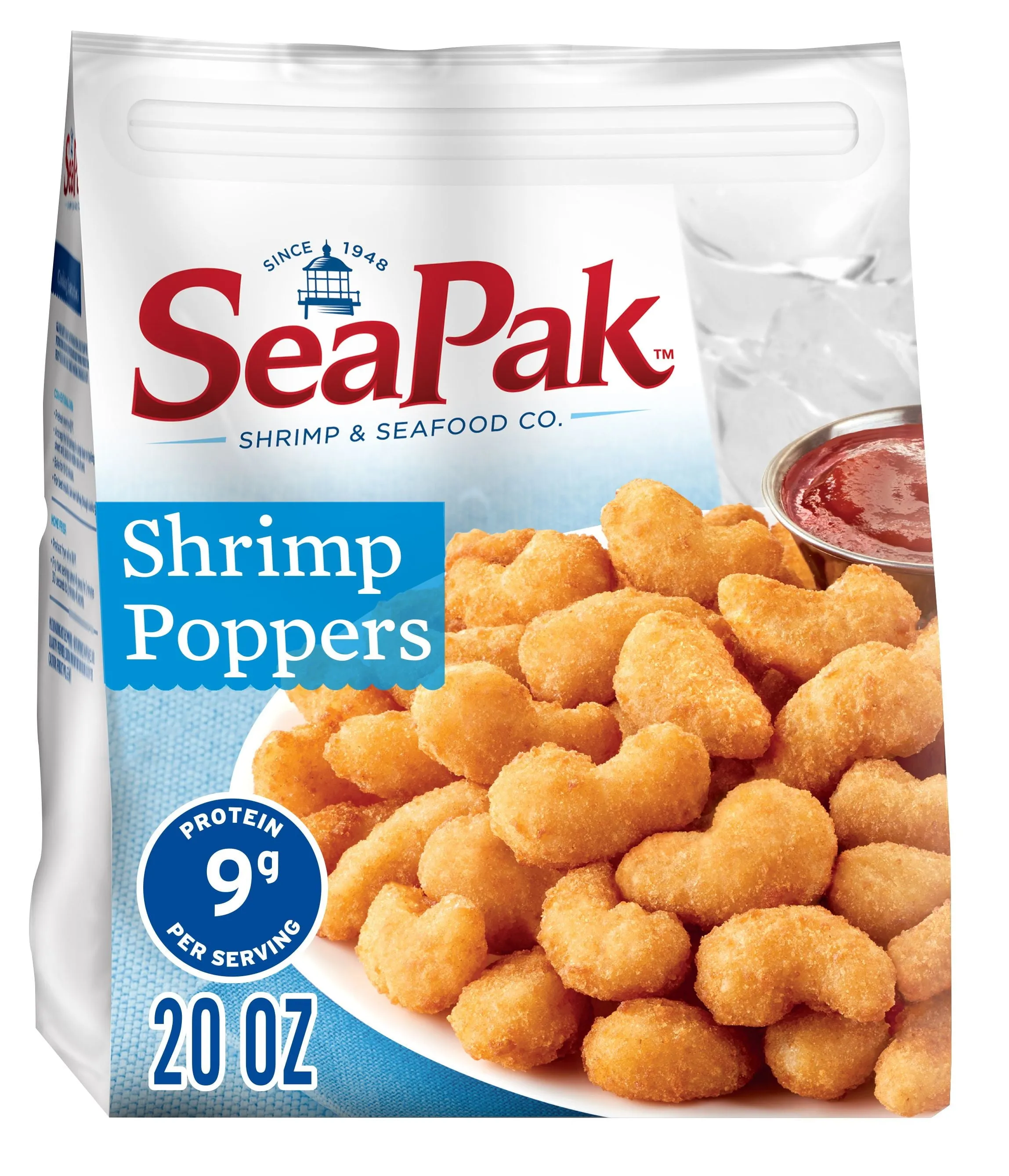 SeaPak Shrimp Poppers with Oven Crispy Breading, Frozen Seafood Snack, 20 oz