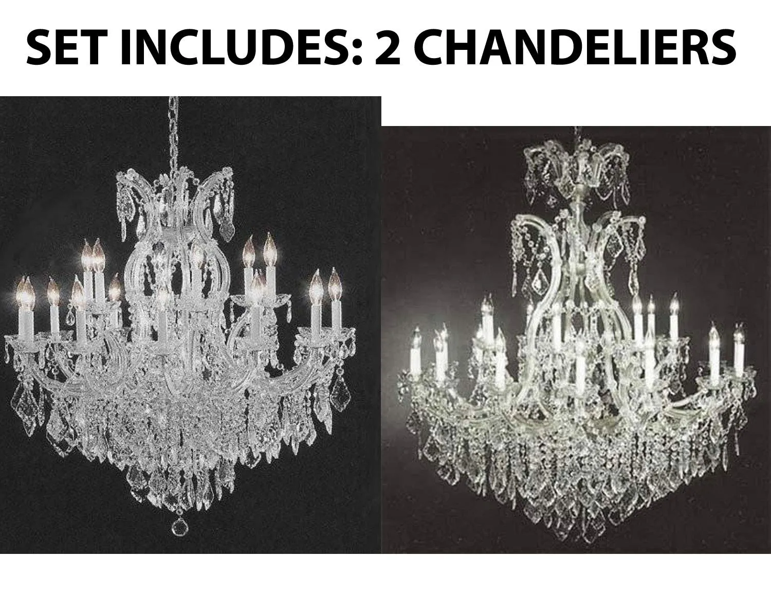 Set of 2-1 Chandelier Crystal Lighting Empress Crystal (TM) H38" W37" and 1 Large Foyer/Entryway Maria Theresa Empress Crystal (tm) Chandelier Lighting! H 52" W 46" - CS/1/21510/15 1   CS/52/2MT/24 1