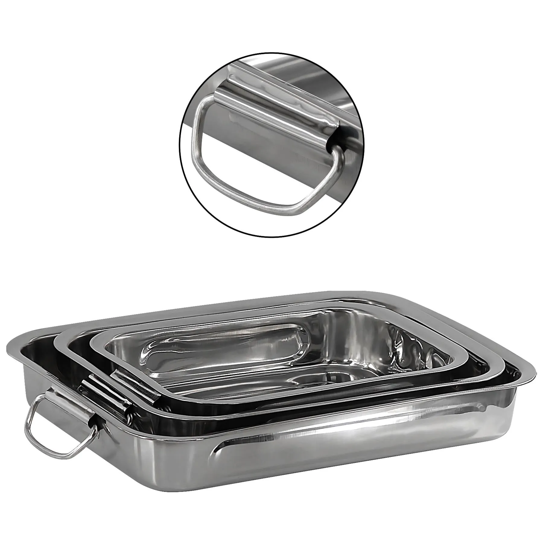 Set Of 3 Stainless Steel Roasting Trays