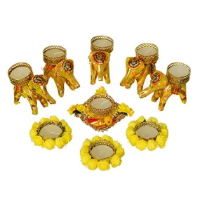 Set of Colourfull 9 pcs Tealight Diya Candle Holder for Diwali Festival, Candle Stand for Diwali Decoration