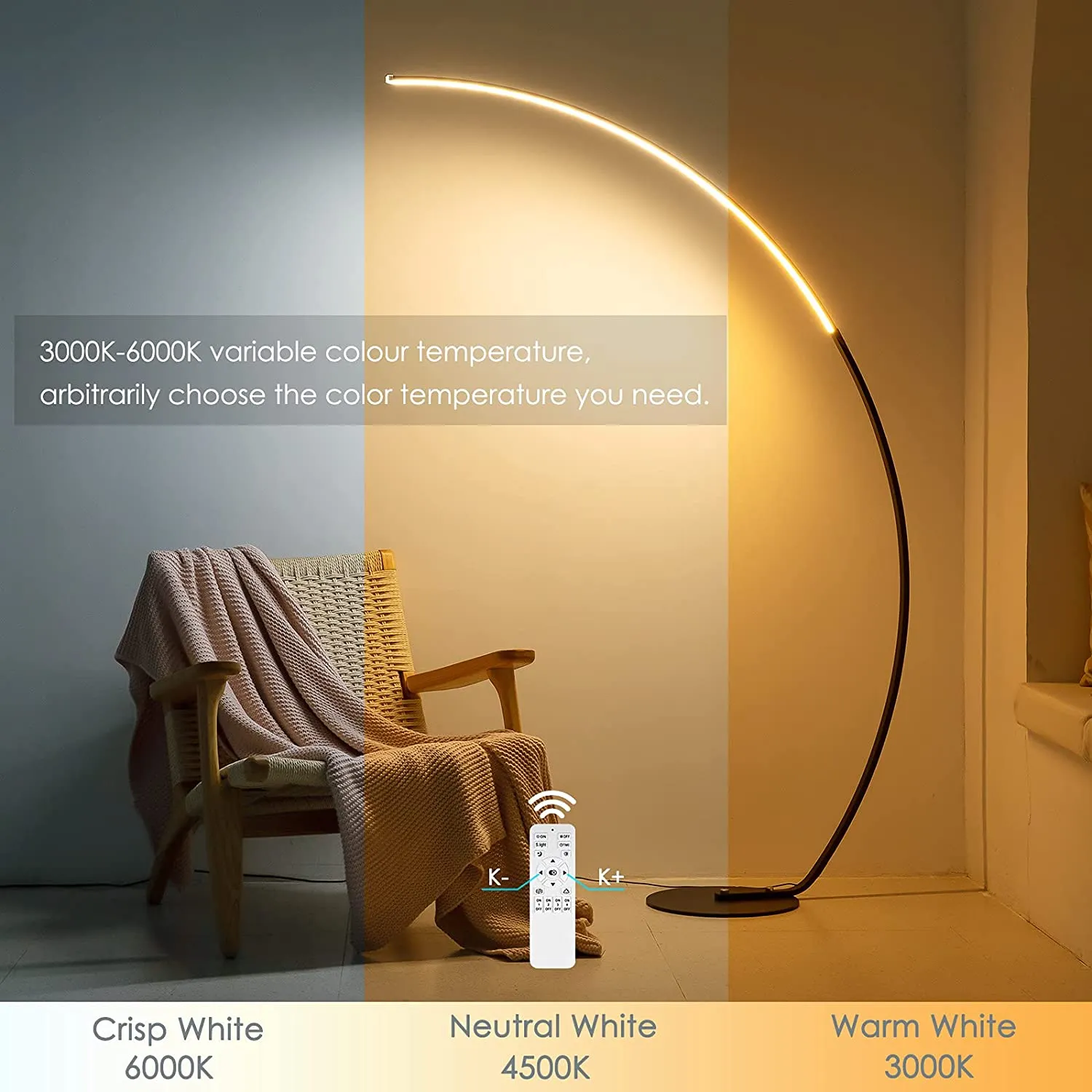 Sleek Modern Curve Floor Lamp with remote