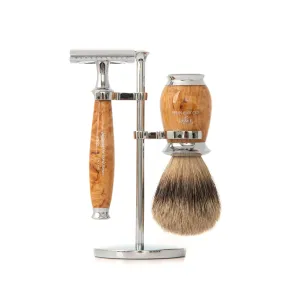 Super Badger Safety Razor Shaving Set in Birch Wood