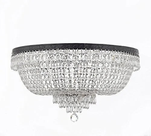 Swarovski Crystal Trimmed French Empire Flush Chandelier H18" X W24" With Dark Antique Finish Good For Dining Room Foyer Entryway Family Room And More - A93-Flush/Cb/870/9Sw