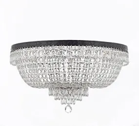 Swarovski Crystal Trimmed French Empire Flush Chandelier H18" X W24" With Dark Antique Finish Good For Dining Room Foyer Entryway Family Room And More - A93-Flush/Cb/870/9Sw