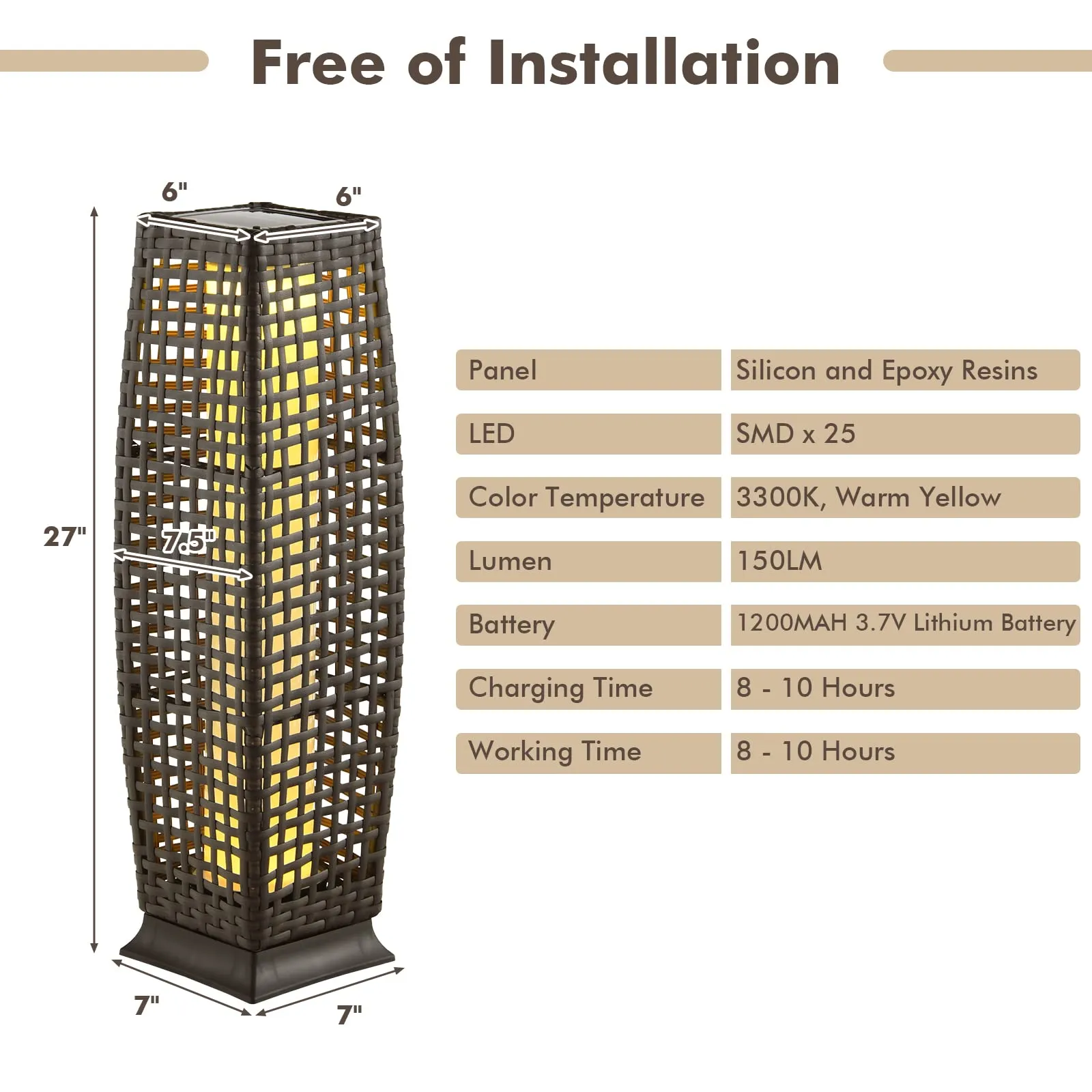 Tangkula 2-Piece Outdoor Solar Powered Floor Lamps