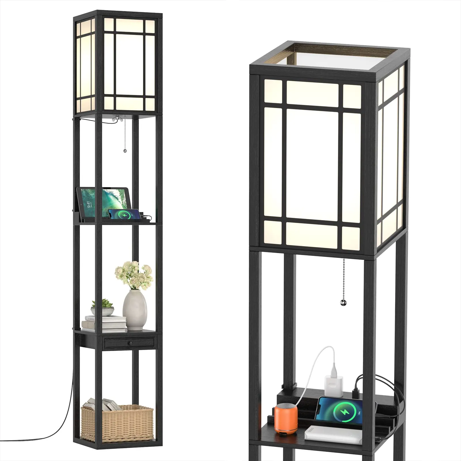 Tangkula Floor Lamp with Shelves and Drawer