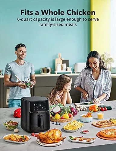 TaoTronics Air Fryer, Max XL 6 Quart 1750W 11-in-1 Airfryer Oven with Basket & Touch Panel, 11 Preset Menus 50 Recipes Cookbook for Roast, Preheat, Bake, Nonstick Easy Clean, Black