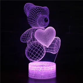 Teddy Heart Bear 3D Lamp Lighting LED USB Mood Table Love Night Light Action Toy Figures Luminaria Child Kid Toy Novelty Gift