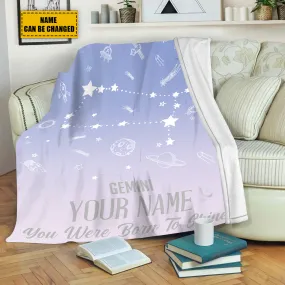 Teesdily | Gemini Customized Fleece Blanket Constellation Blanket You Were Born To Shine Fleece Personalized Name Zodiac Blankets Astrology Gifts