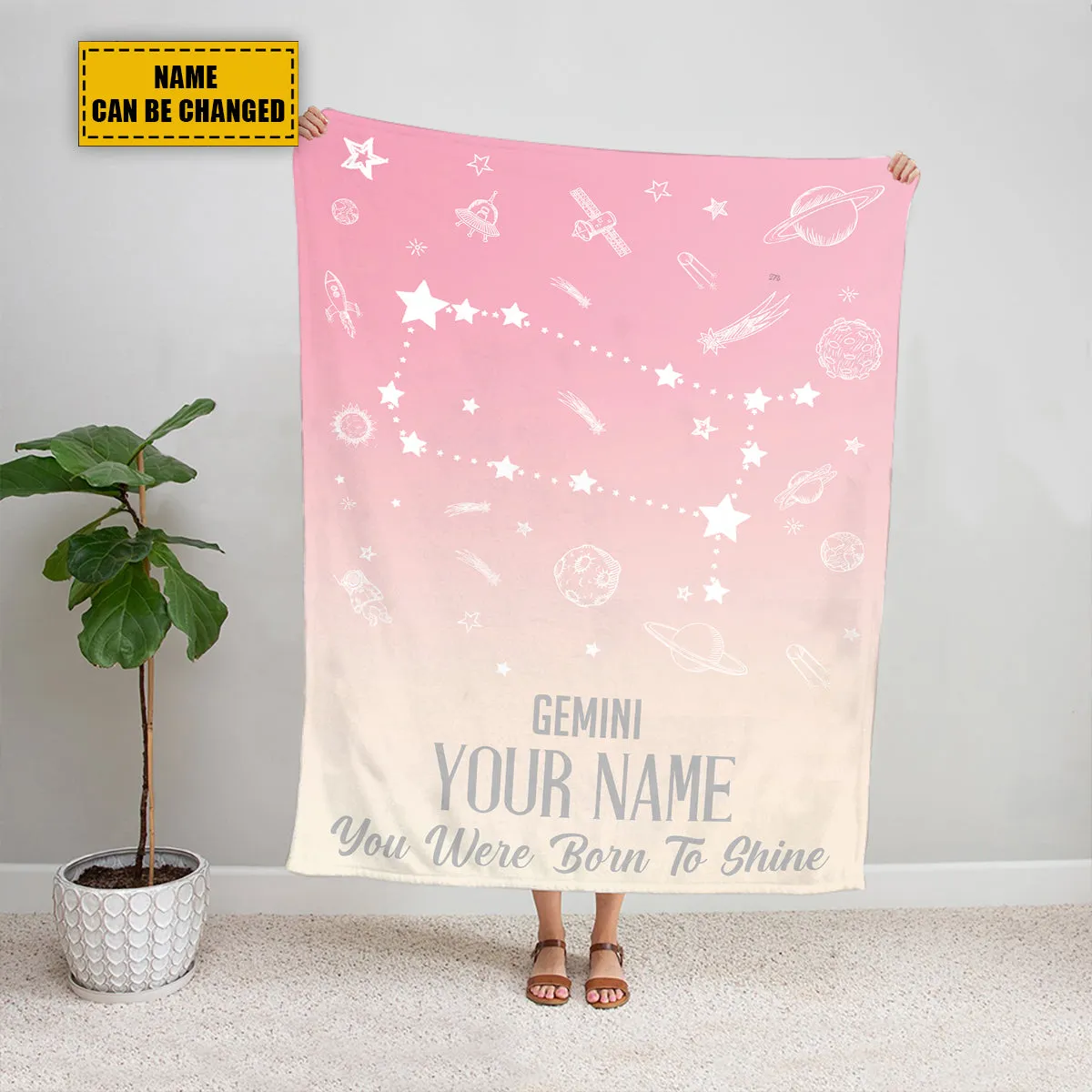 Teesdily | Gemini Customized Fleece Blanket Constellation Blanket You Were Born To Shine Fleece Personalized Name Zodiac Blankets Astrology Gifts