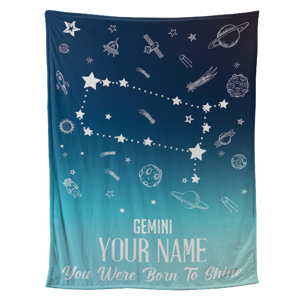 Teesdily | Gemini Customized Fleece Blanket Constellation Blanket You Were Born To Shine Fleece Personalized Name Zodiac Blankets Astrology Gifts