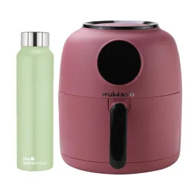 The Better Home FUMATO Aerochef Air fryer With Digital Touchscreen Panel 4.5L Pink & Stainless Steel Water Bottle 1 Litre Green