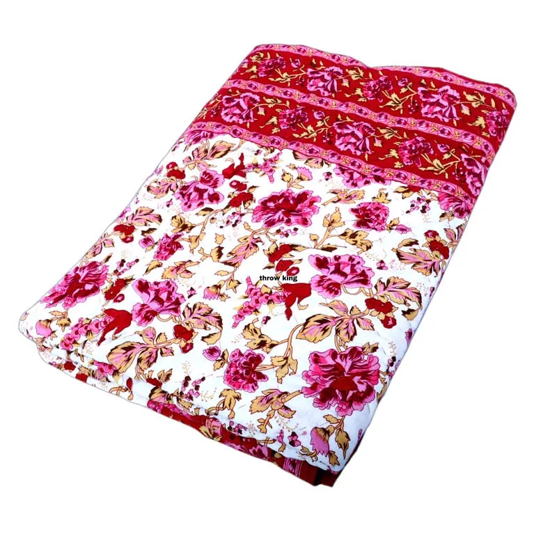 THROW KING Single Bed Jaipuri Cotton Razai Blanket Ac Quilt Soft Light Weight Rajasthani Traditional Cotton Comforter (Maroon, Pack of 1)