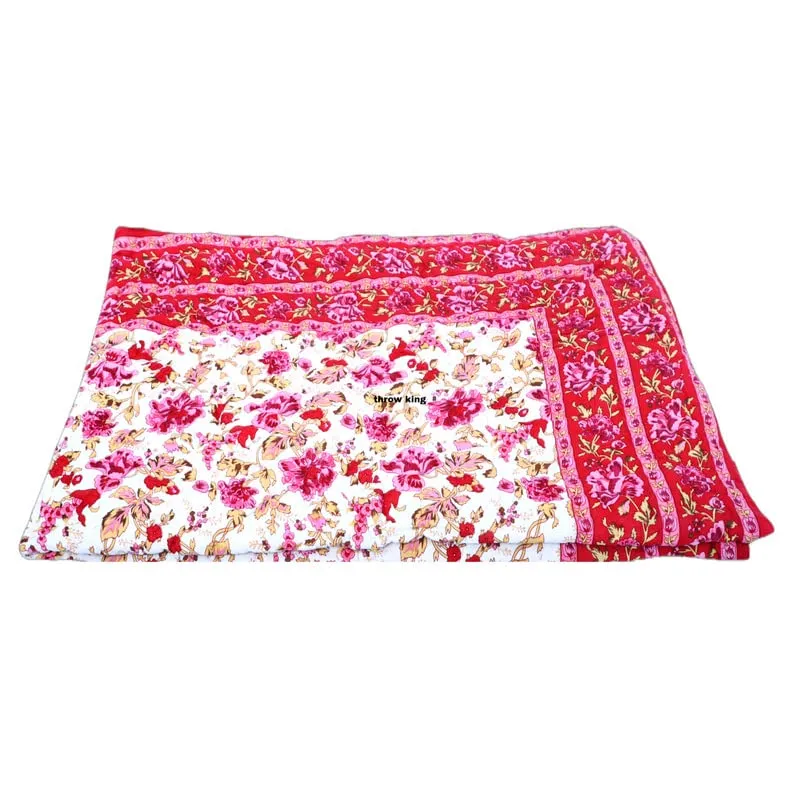 THROW KING Single Bed Jaipuri Cotton Razai Blanket Ac Quilt Soft Light Weight Rajasthani Traditional Cotton Comforter (Maroon, Pack of 1)