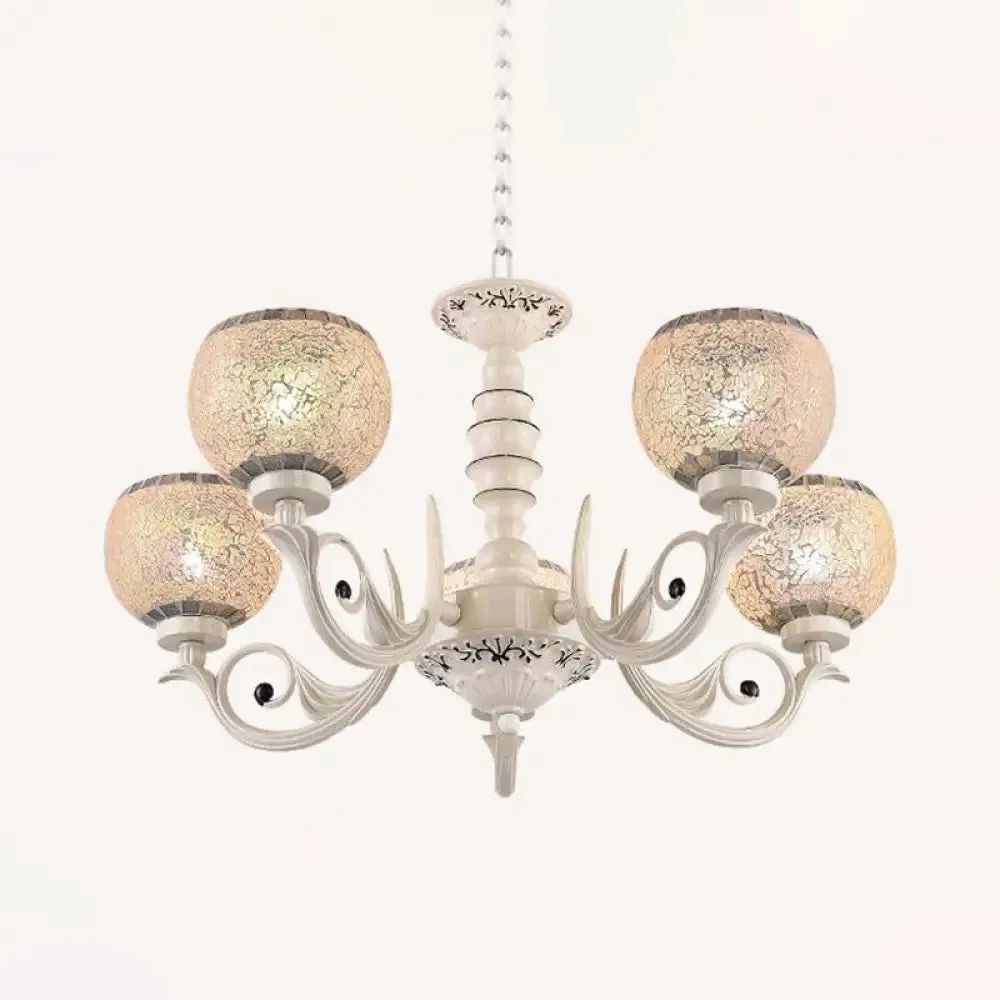 Tiffany Style Crackle Glass Ball Chandelier Pendant Light - White, 3/5/8 Lights