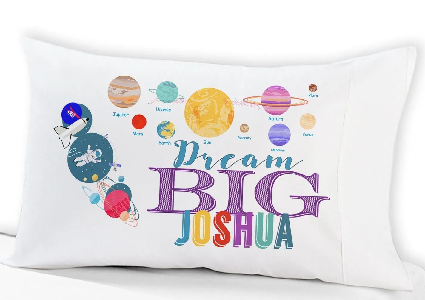 Toddler Pillowcase Personalized Space Rocket Planets Dream Big Little One Baby Gifts for Boys Girls Toddler Travel Pillow 13x18 Baby Shower