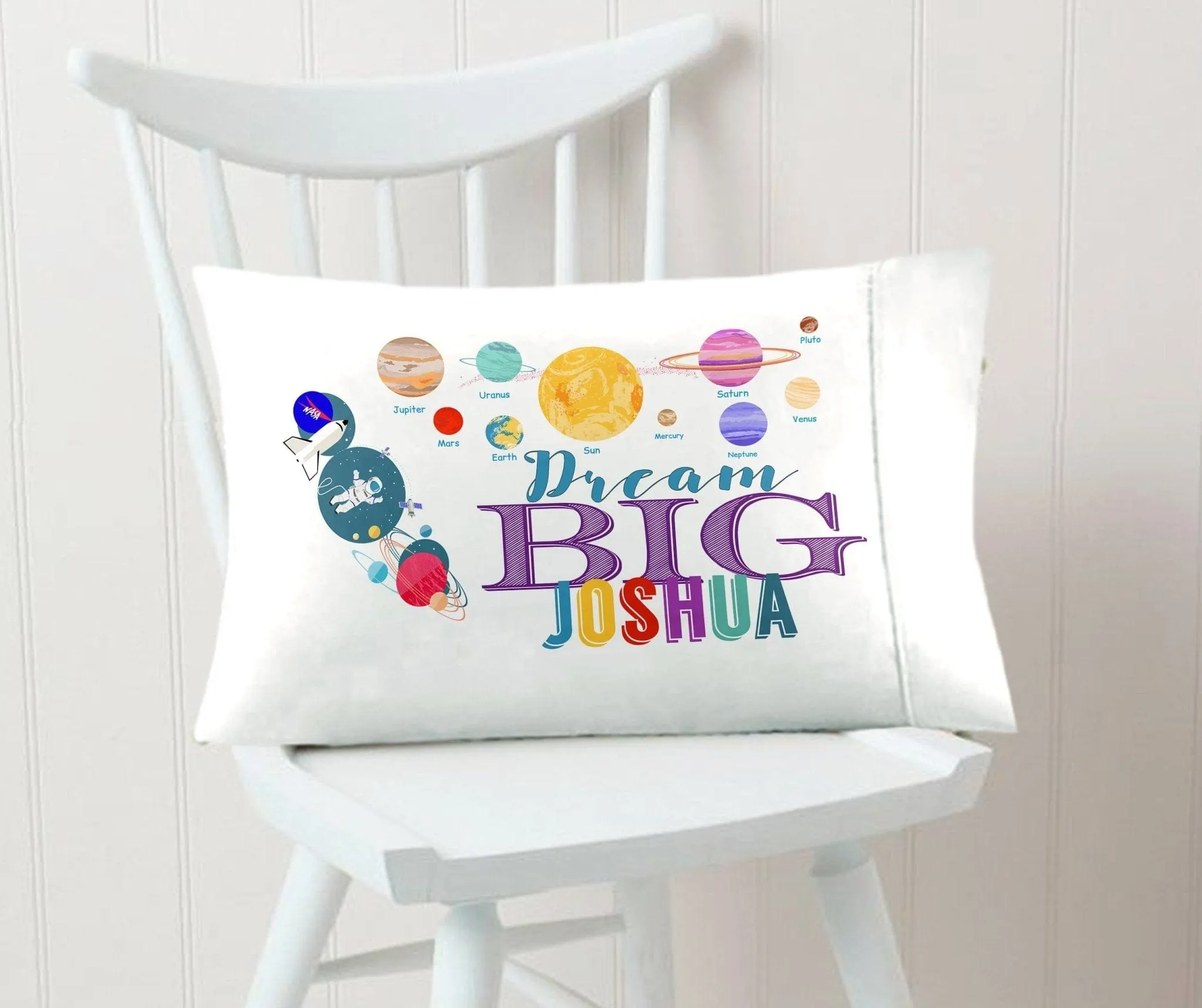 Toddler Pillowcase Personalized Space Rocket Planets Dream Big Little One Baby Gifts for Boys Girls Toddler Travel Pillow 13x18 Baby Shower