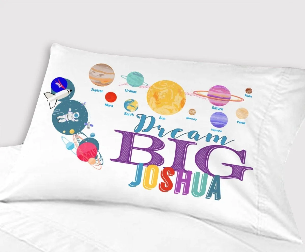 Toddler Pillowcase Personalized Space Rocket Planets Dream Big Little One Baby Gifts for Boys Girls Toddler Travel Pillow 13x18 Baby Shower