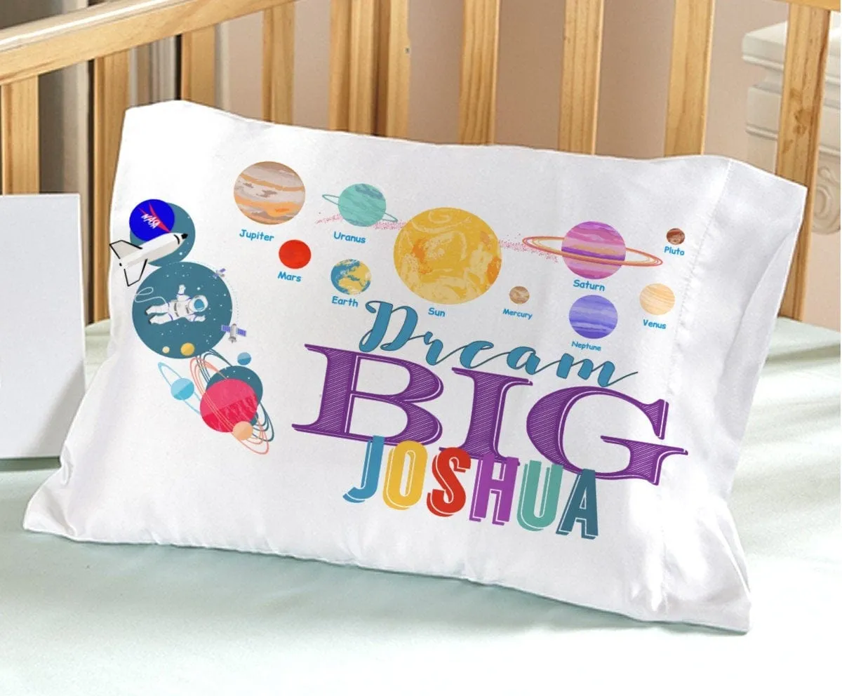 Toddler Pillowcase Personalized Space Rocket Planets Dream Big Little One Baby Gifts for Boys Girls Toddler Travel Pillow 13x18 Baby Shower