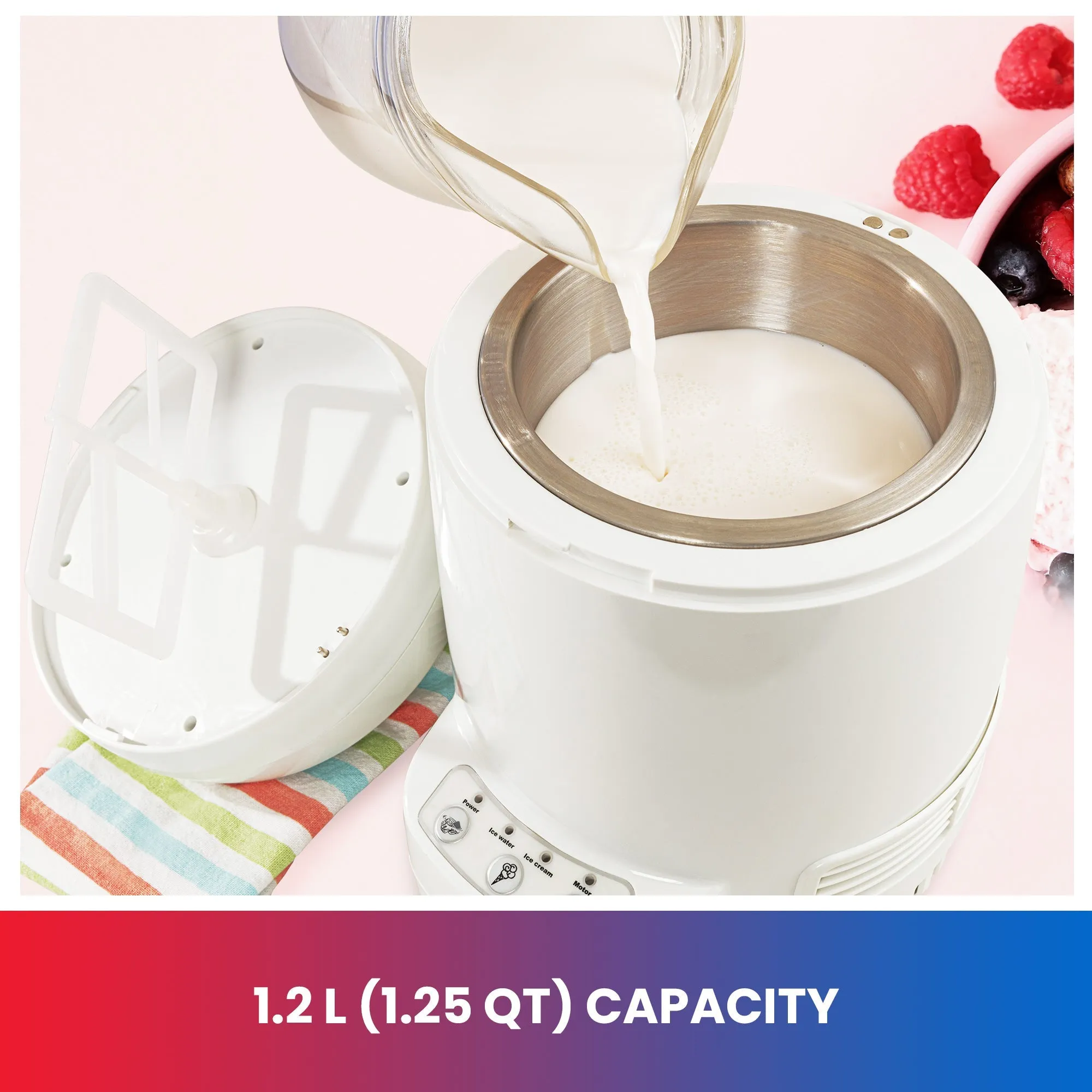 Total Chef Ice Cream Factory Automatic Electric Ice Cream Maker, 1.3 qt (1.2L), White, Make Easy Homemade Frozen Yogurt, Sorbet, Gelato with Fresh Ingredients, No Salt or Pre-Freezing Needed