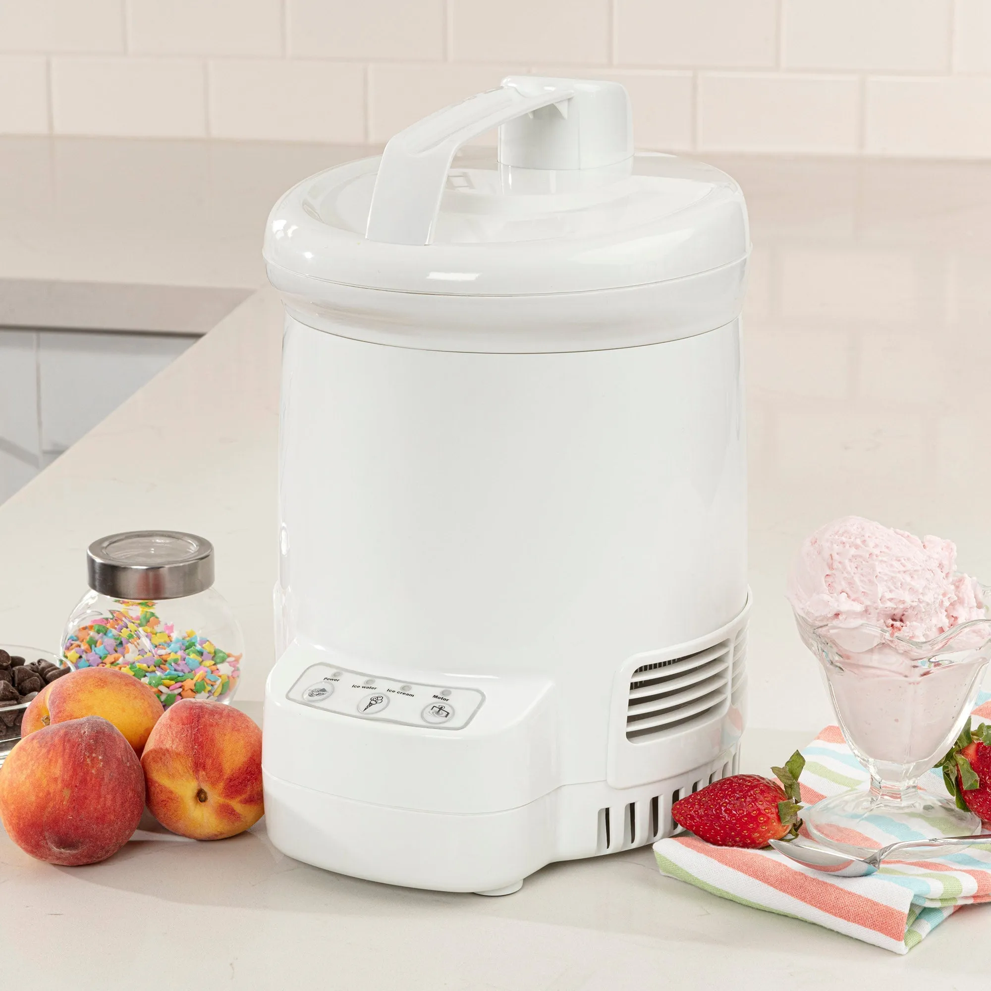 Total Chef Ice Cream Factory Automatic Electric Ice Cream Maker, 1.3 qt (1.2L), White, Make Easy Homemade Frozen Yogurt, Sorbet, Gelato with Fresh Ingredients, No Salt or Pre-Freezing Needed