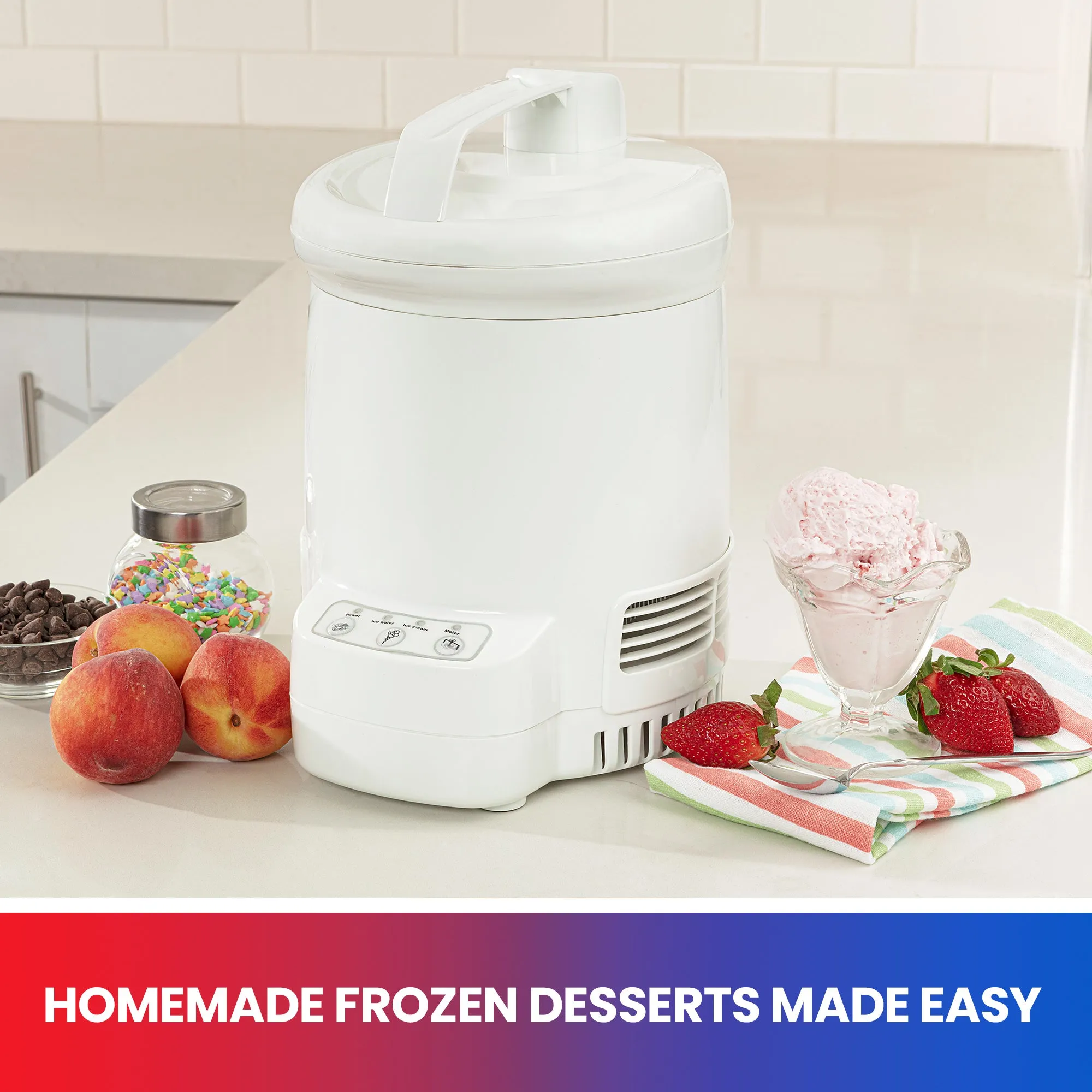 Total Chef Ice Cream Factory Automatic Electric Ice Cream Maker, 1.3 qt (1.2L), White, Make Easy Homemade Frozen Yogurt, Sorbet, Gelato with Fresh Ingredients, No Salt or Pre-Freezing Needed