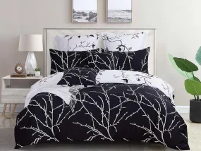 Tree Reversible King Size Bed Quilt/Duvet Cover Set Black