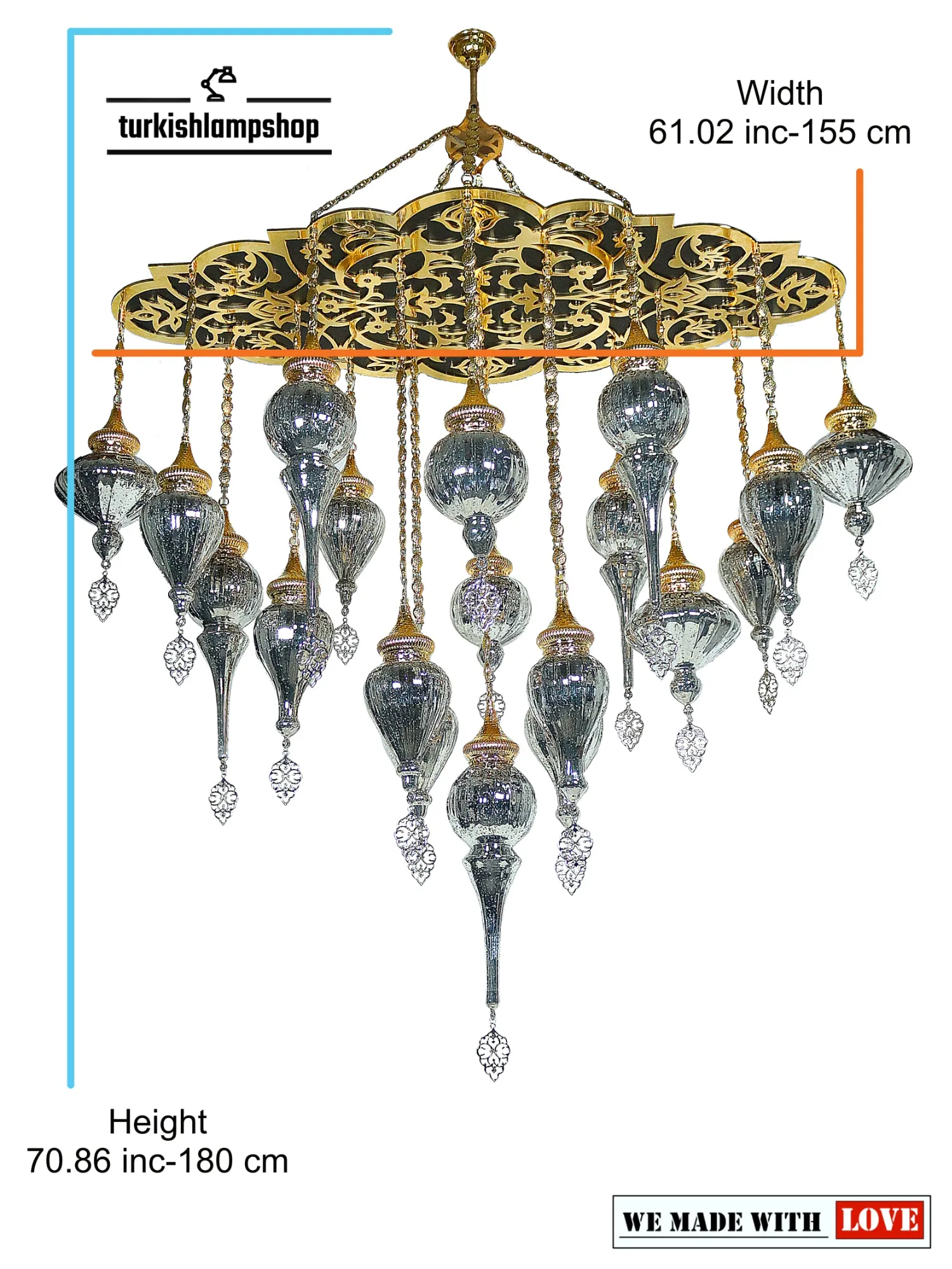 Turkish Chandelier 19-Globe Pyrex Blown Glass Mirror Pattern