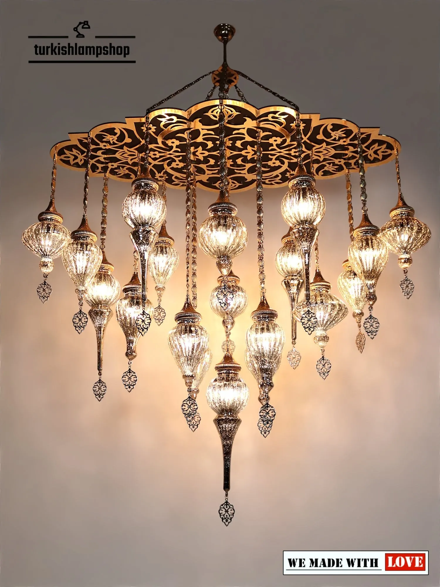 Turkish Chandelier 19-Globe Pyrex Blown Glass Mirror Pattern