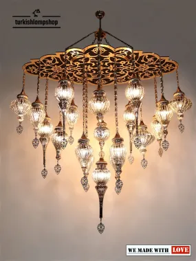 Turkish Chandelier 19-Globe Pyrex Blown Glass Mirror Pattern