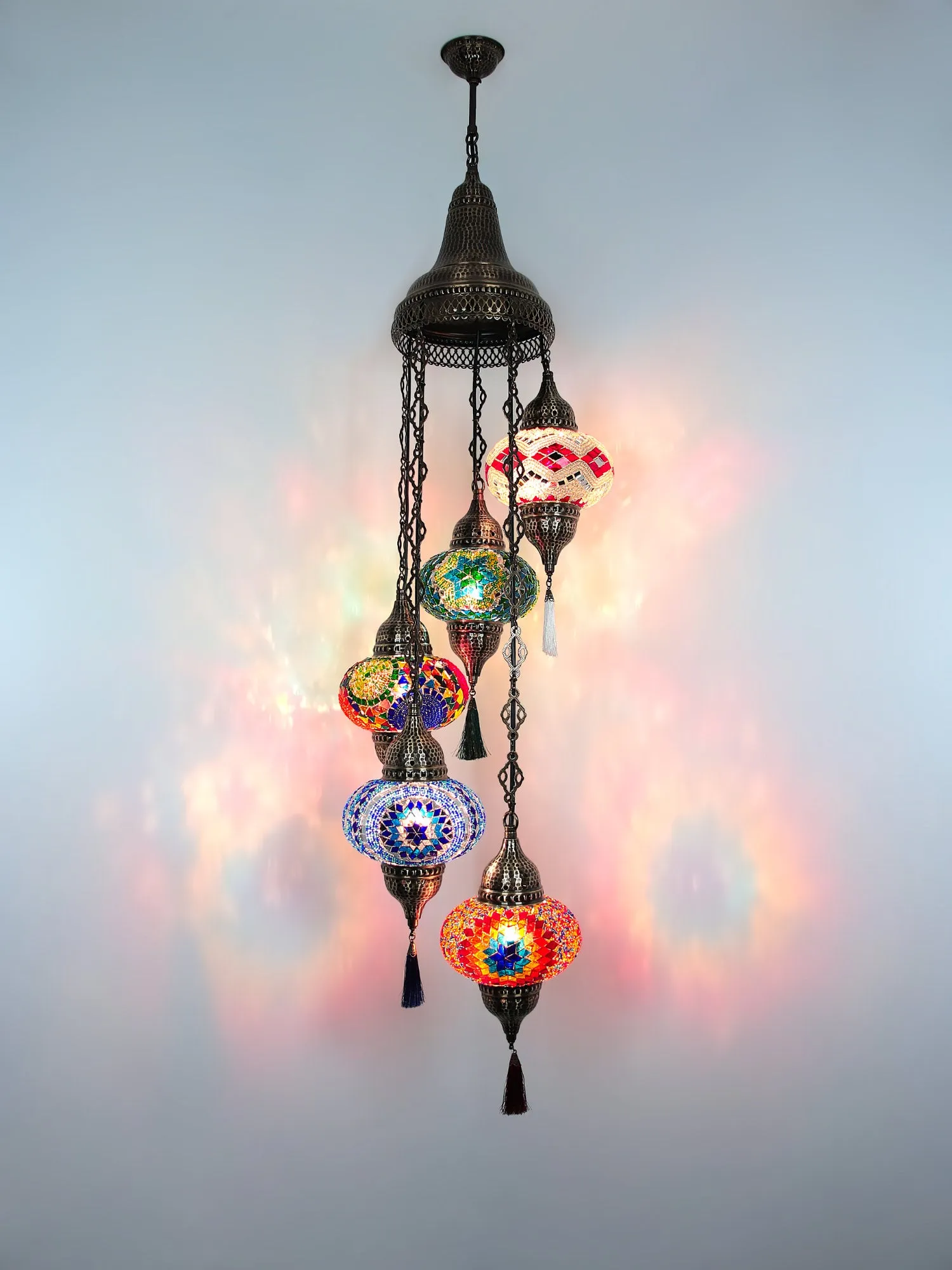 Turkish Mosaic Chandelier 5-Globe Colorful New Model