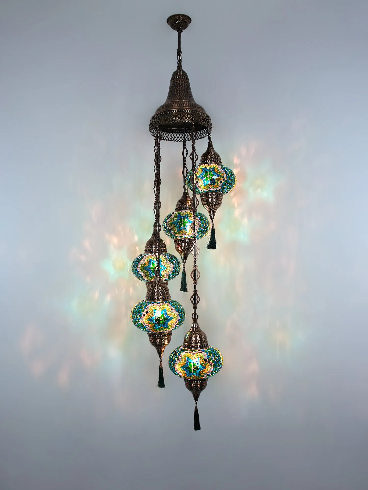 Turkish Mosaic Chandelier 5-Globe Colorful New Model