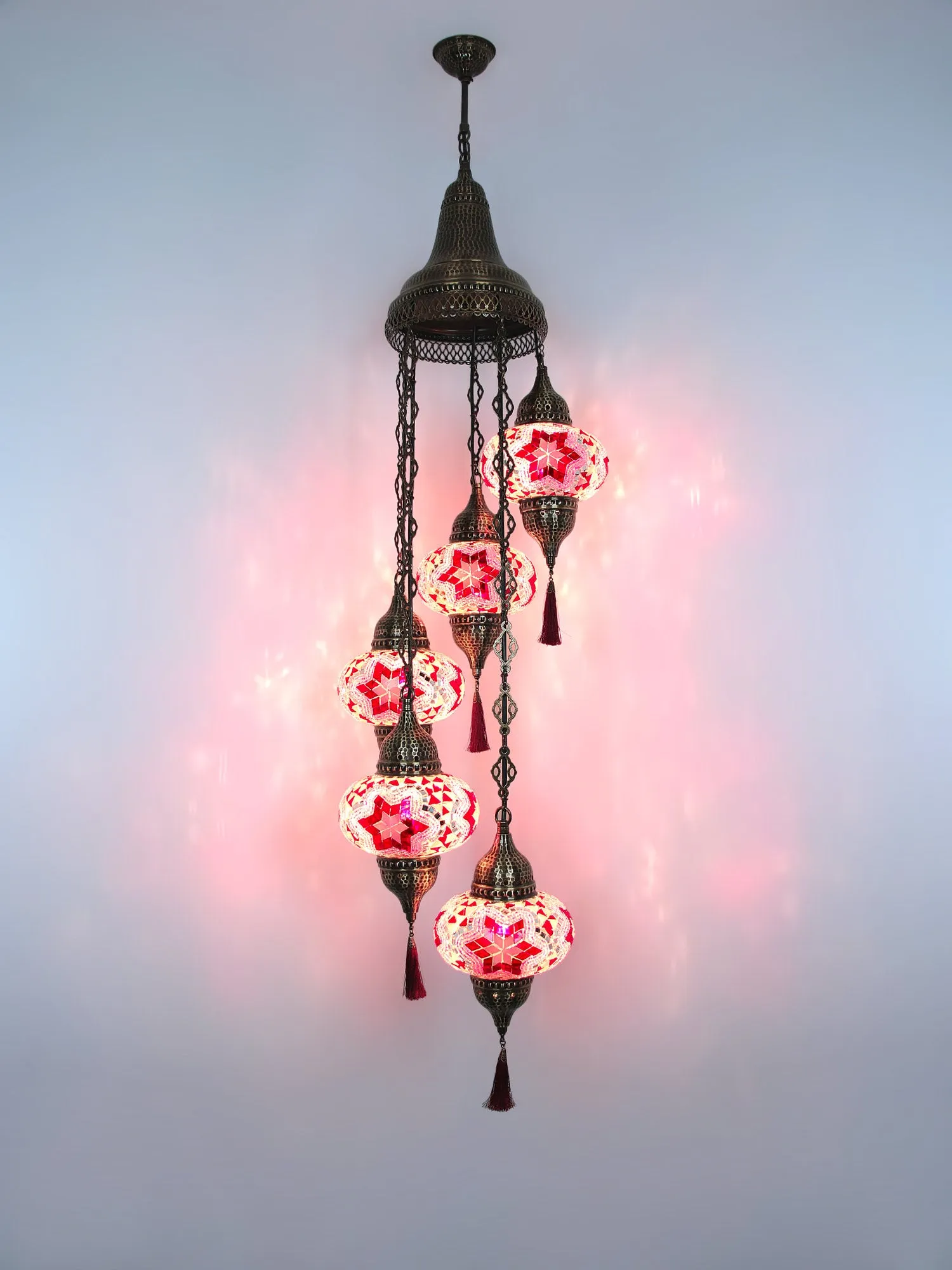 Turkish Mosaic Chandelier 5-Globe Colorful New Model