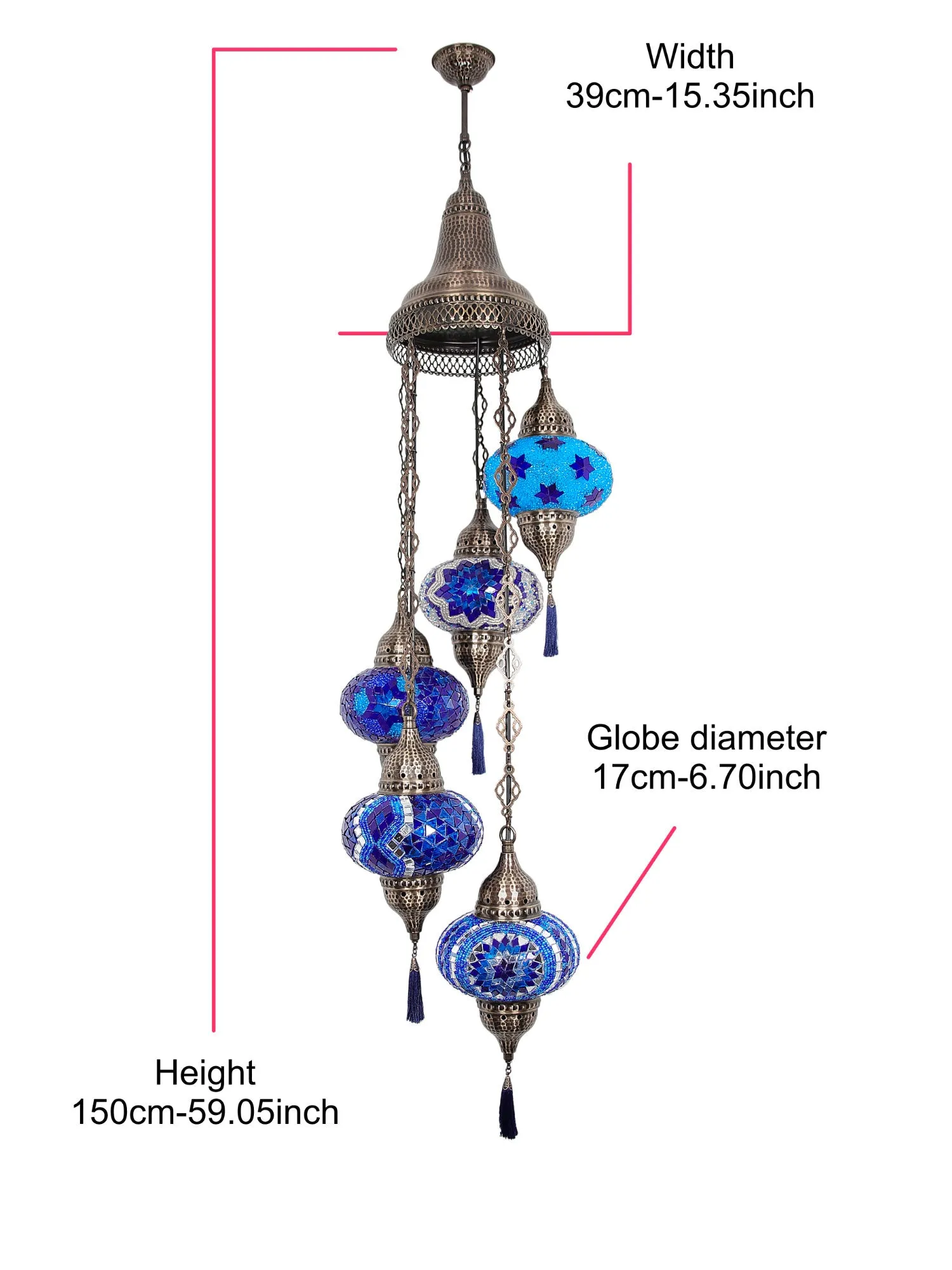 Turkish Mosaic Chandelier 5-Globe Colorful New Model