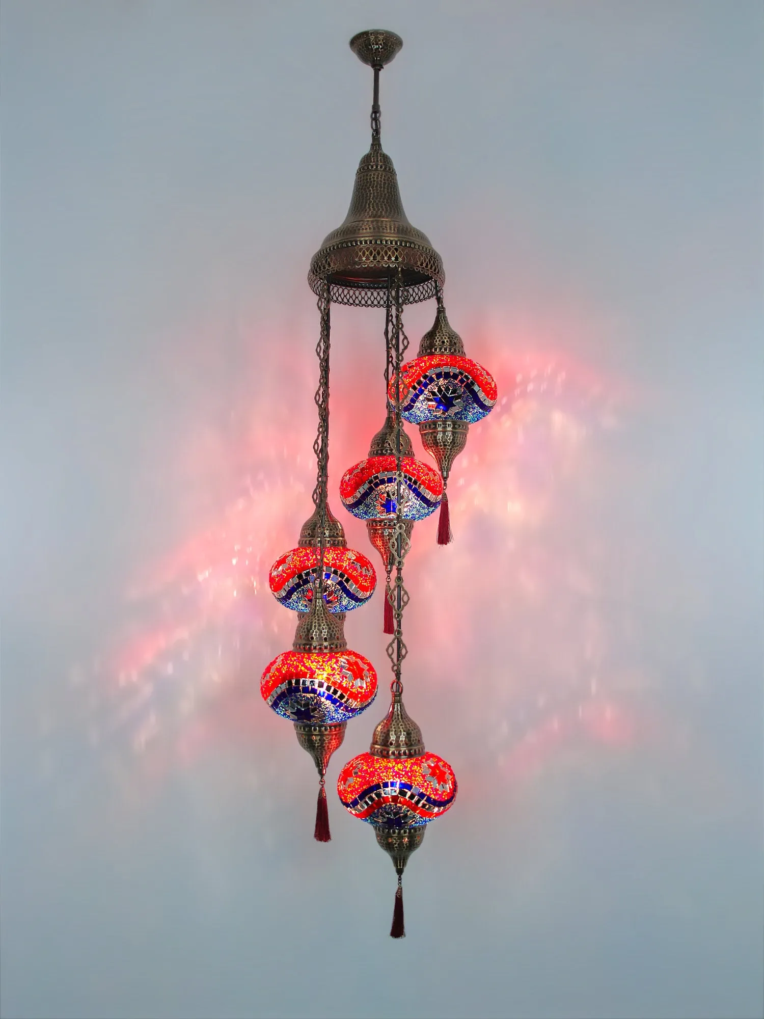 Turkish Mosaic Chandelier 5-Globe Colorful New Model