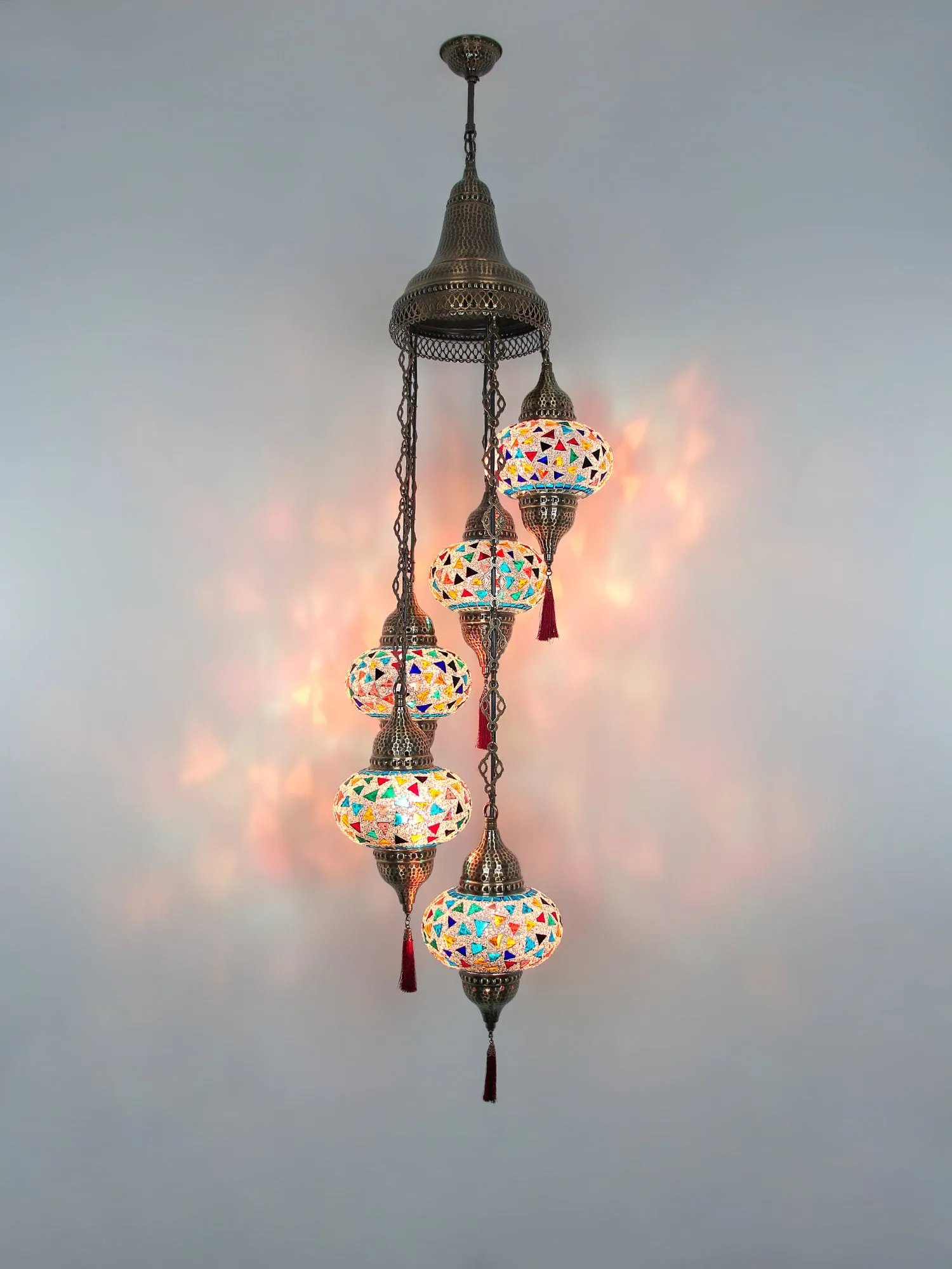 Turkish Mosaic Chandelier 5-Globe Colorful New Model