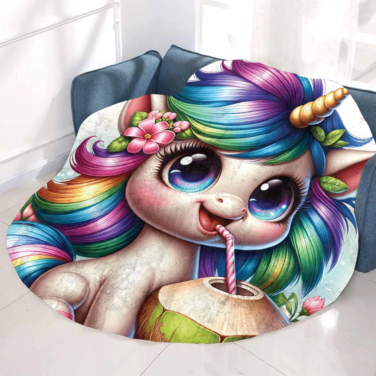 Unicorn_Awd35130  Circular Micro Fleece Blanket 60"