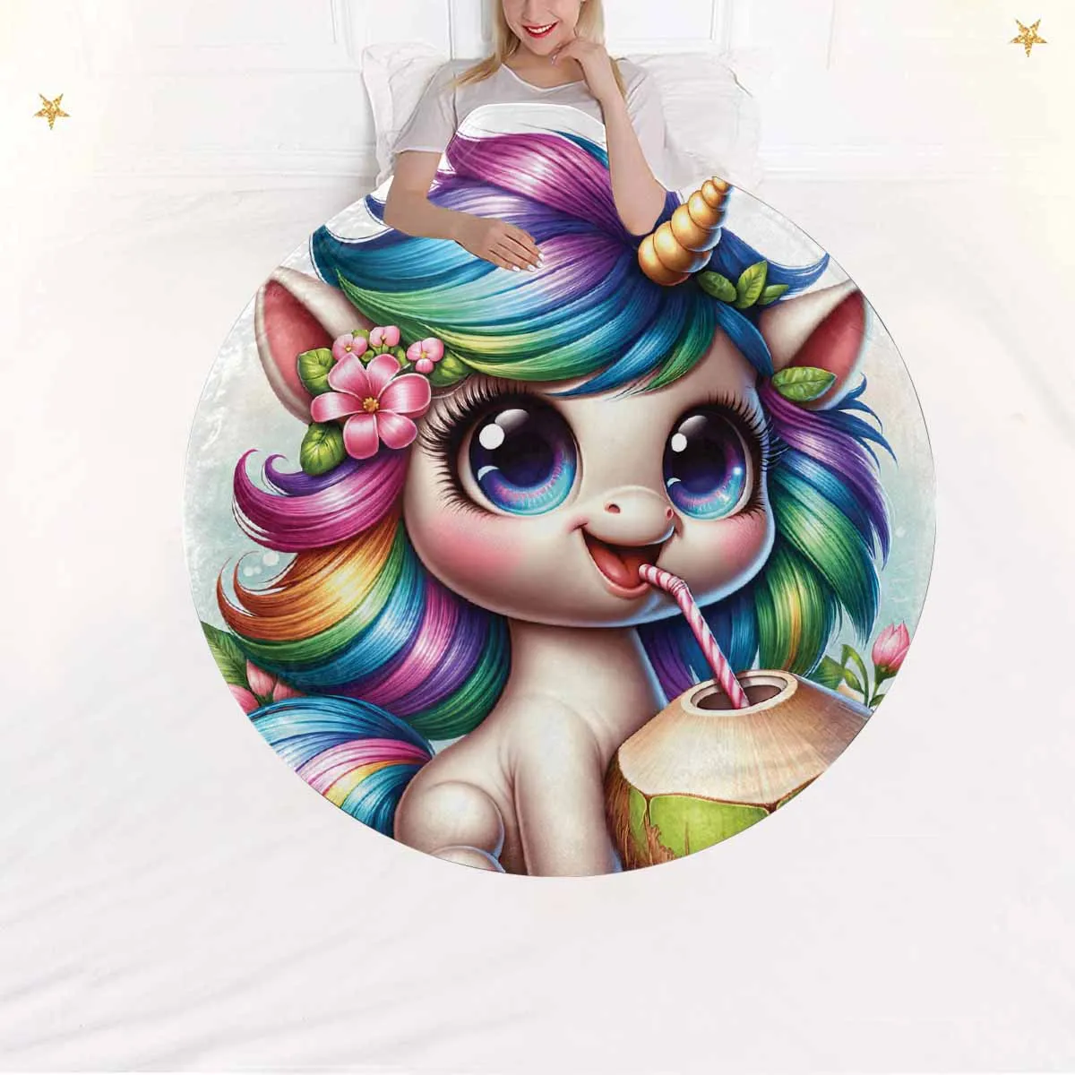 Unicorn_Awd35130  Circular Micro Fleece Blanket 60"